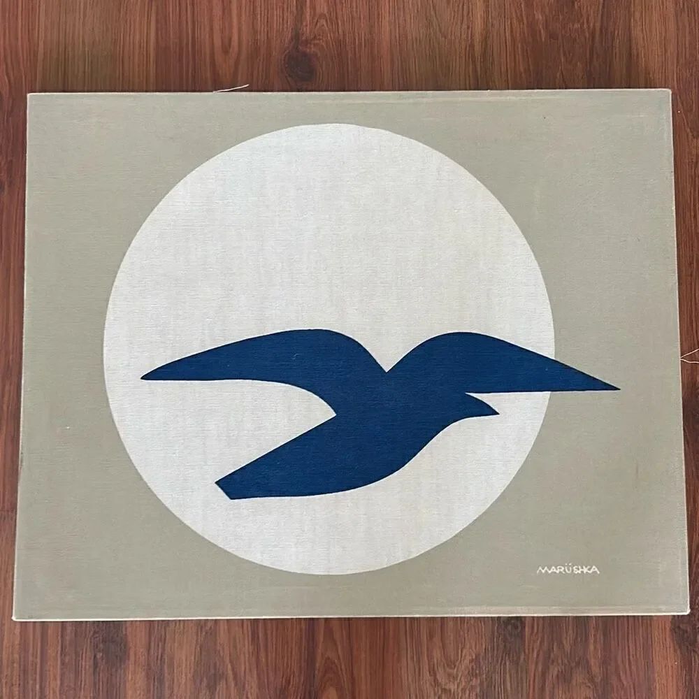 Marushka bird vintage artwork canvas 70s 80s tulip flower 16 x 14 mod blue seagu